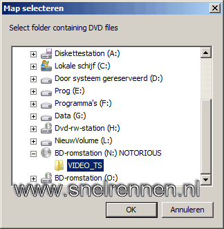 map voor de dvd video bestanden selecteren