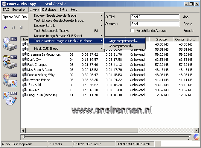 test, kopieer, maak cue sheet.