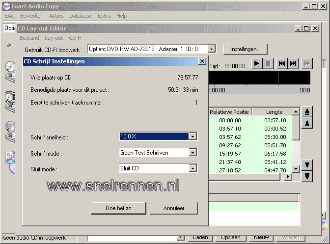 cd schrijf instellingen