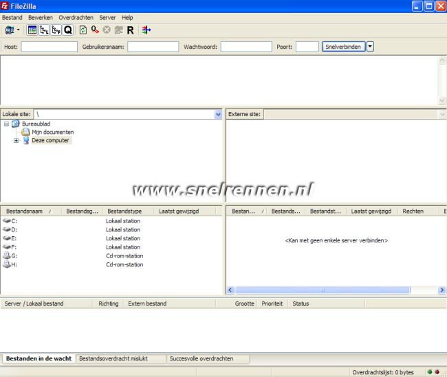 Filezilla hoofdscherm