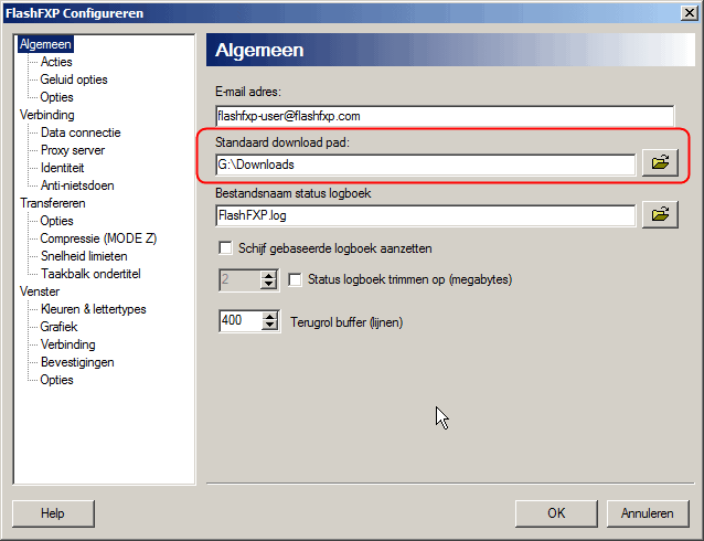 download map opgeven in FlashFXP