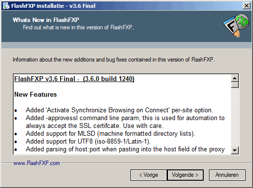FlashFXP installatie programma, leesmij
