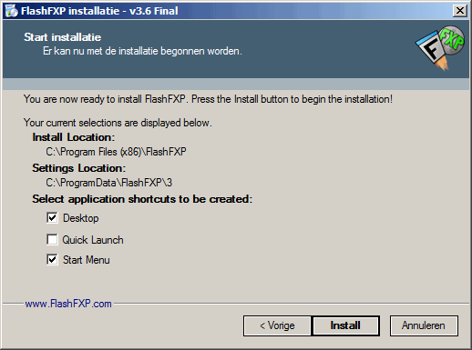 FlashFXP installatie  starten