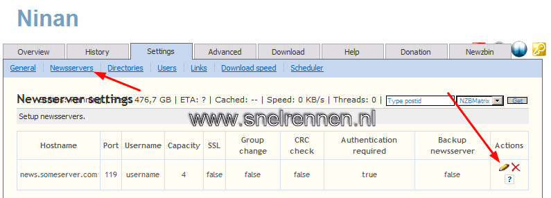Ninan, nieuwsserver instellingen