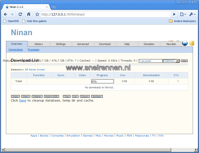 Ninan, opstrtscherm