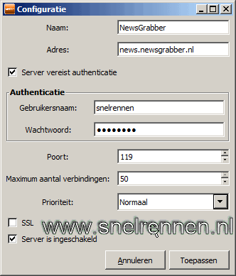NNTPGrab, mieuwsserver toevoegen