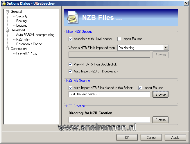 Ultraleecher options: Tabblad  nzb files