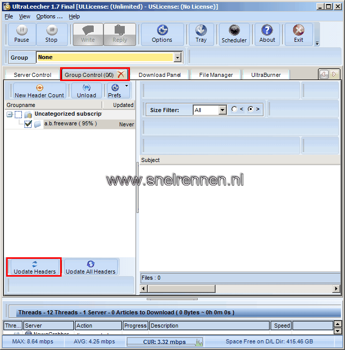 Headers downloaden van een nieuwsgroep met Ultraleecher