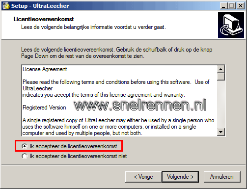 Accepteer de licensie overeenkomst om Ultraleecher te kunnen installeren