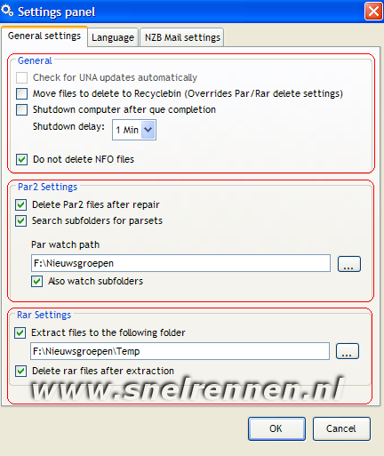 setting panel, tabblad general settings