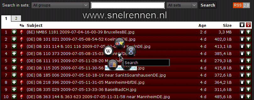 zoek menu