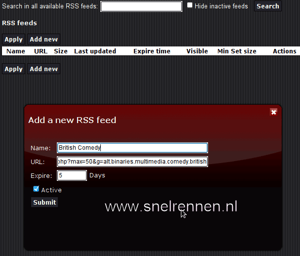 URD, rss feed toevoegen