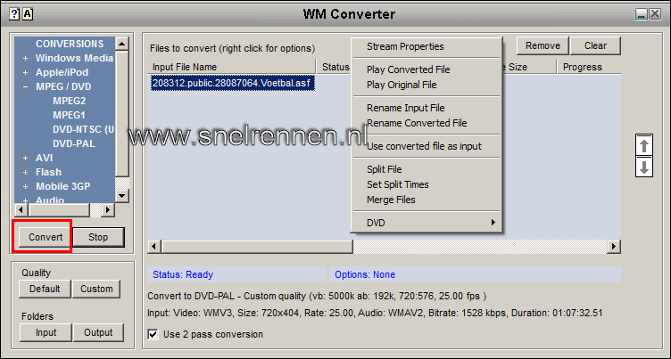 bestand opties in wm converter