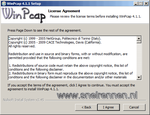 Licensie overeenkomst van WinPcap