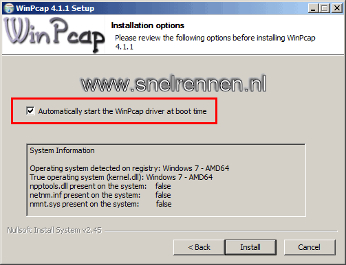 WinPcap, instalation options