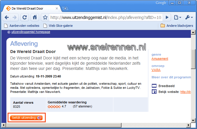 Voorbeeld uitzending die we gaan downloaden