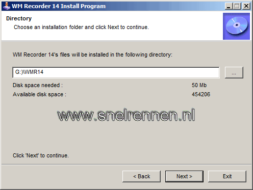 Installatie map en schijf van WM Recorder