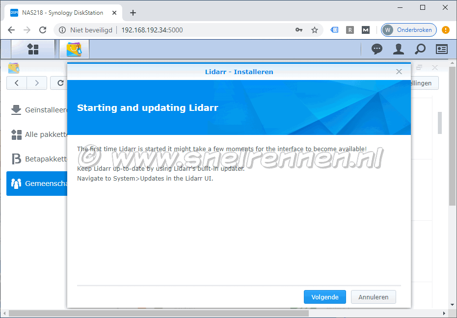 Synology Package Center, Lidarr installeren