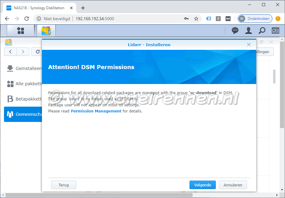 Synology Package Center, Lidarr DSM Permissions