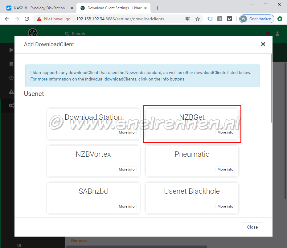 Lidarr settings menu, Add Download Clients