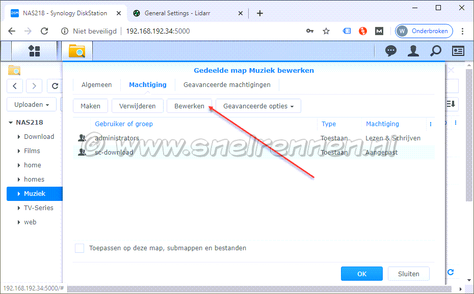 Gedeelde map Muziek, gebruiker sc-download bewerken
