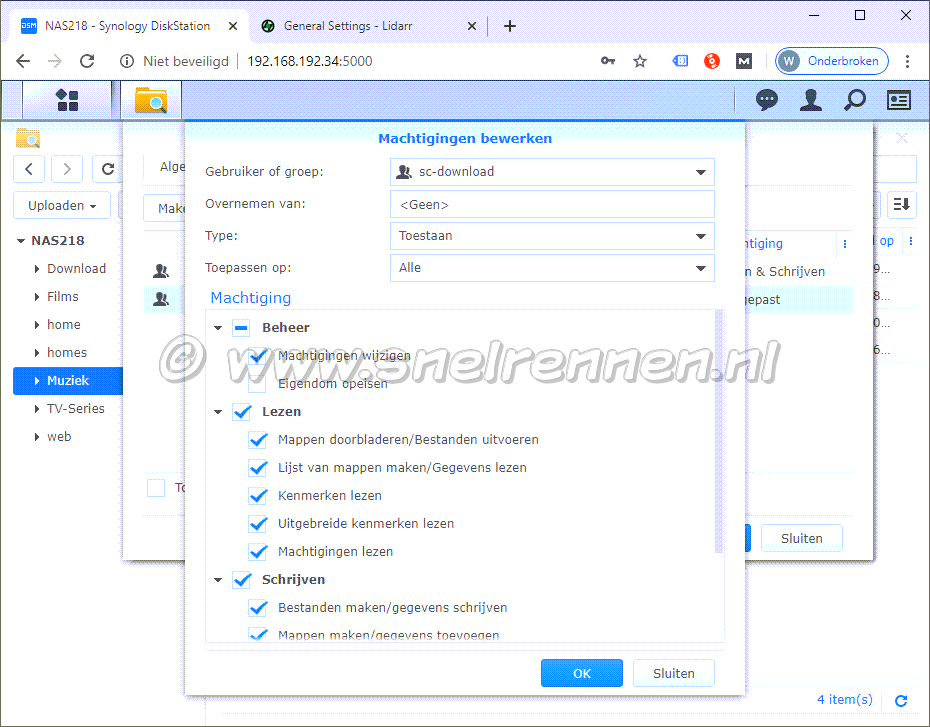 Gebruiker sc-download machtigingen geven