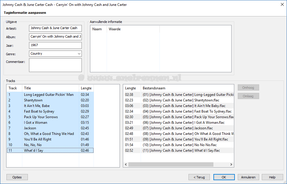 Mp3tag, taginformatie aanpasen