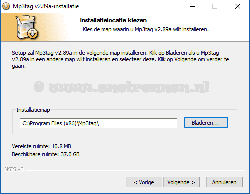 Mp3tag installatie,  v2.89a installatie locatie kiezen
