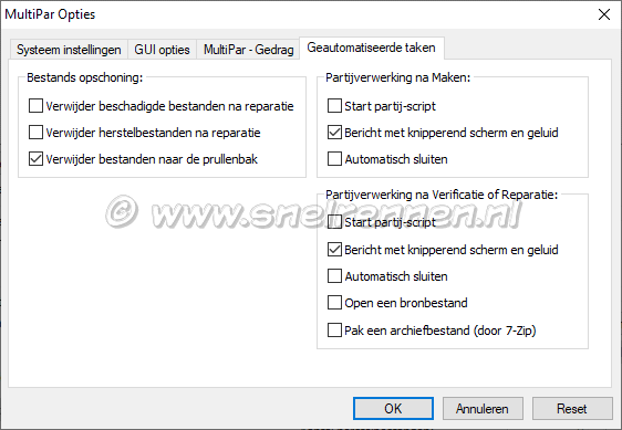 MultiPar, Opties - Geautomatiseerde taken