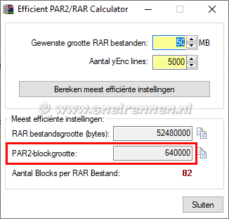 PAR2/RAR Calculator