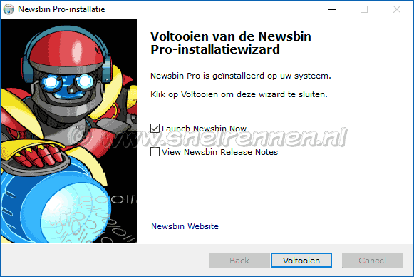 NewsBin Pro setup, voltooien installatie wizard