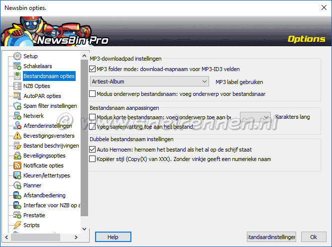 Newsbin Pro, bestandsnaam opties