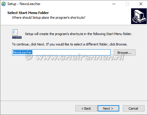 NewsLeecher Setup, select start menu folder