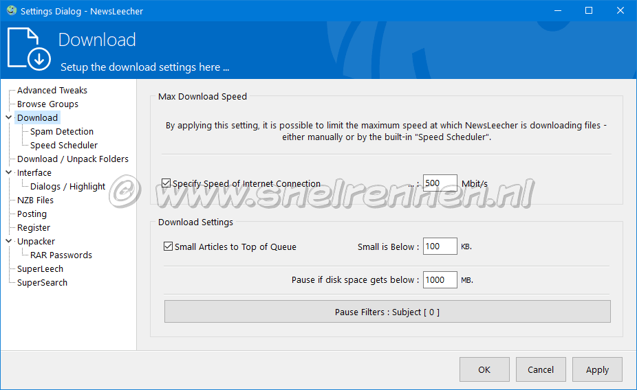 NewsLeecher Settings. Download