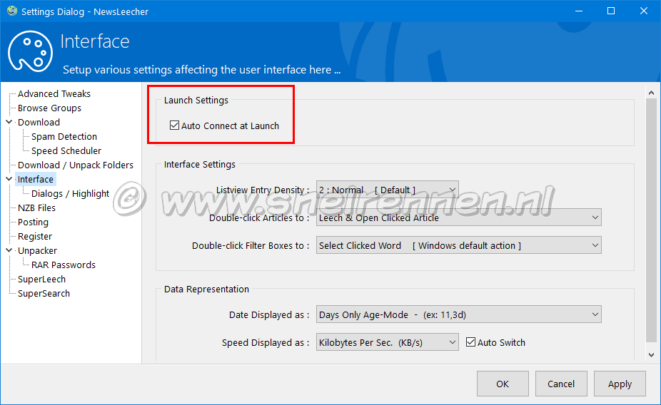NewsLeecher Settings. Intrface