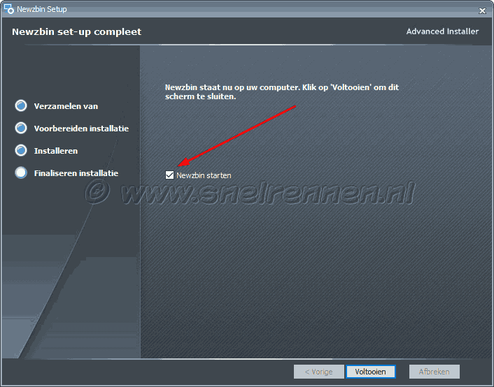 Newzbin, installatie wizard voltooid