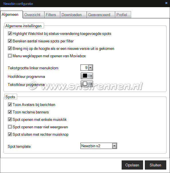 Newzbin configuratie, tabblad Algemeen