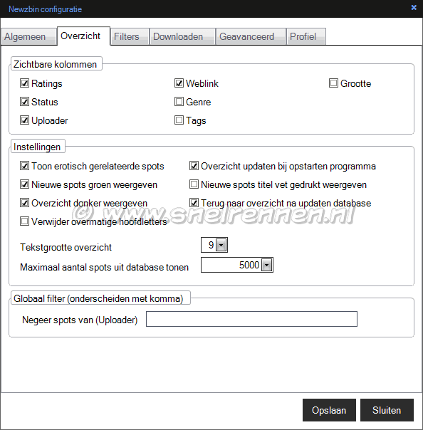 Newzbin configuratie, tabblad Overzicht