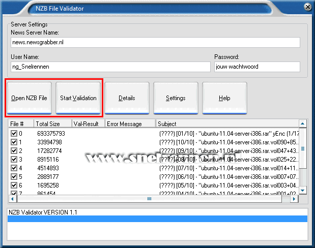 NZB File Validator, open NZB bestand