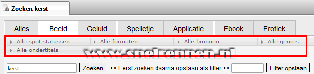 NZBEE, zoek resultaten filteren