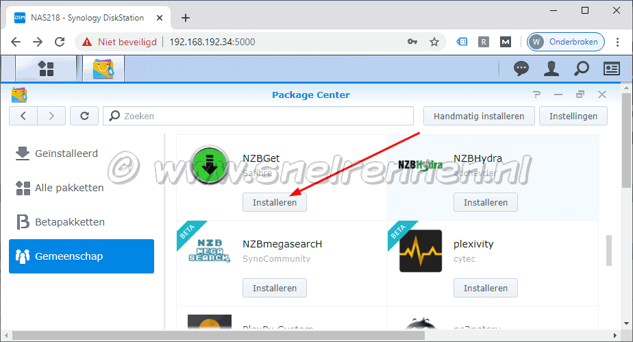 NZBGet installeren vanuit het package center