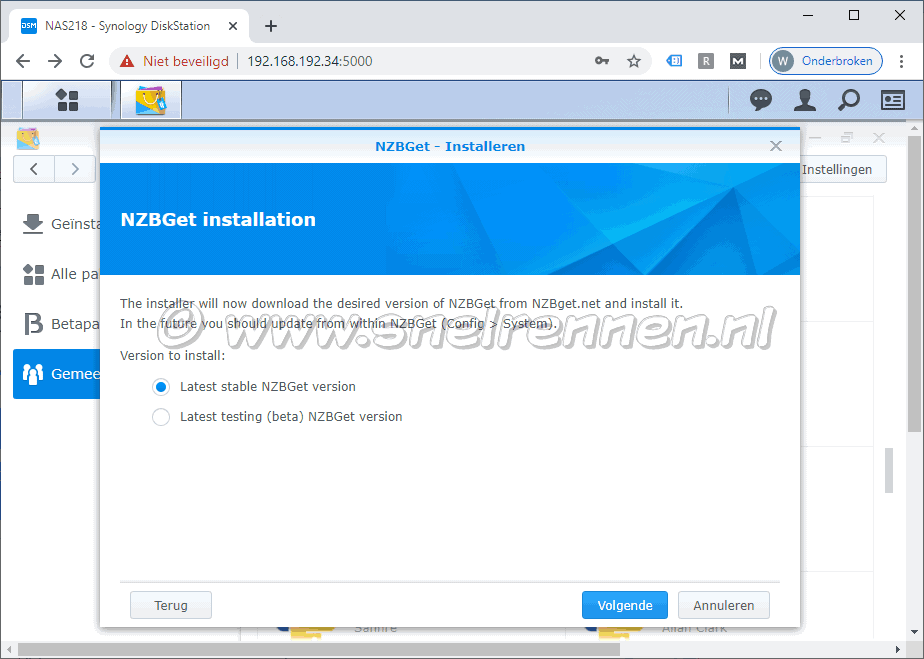 NZBGet installeren, instellingen bevestigen