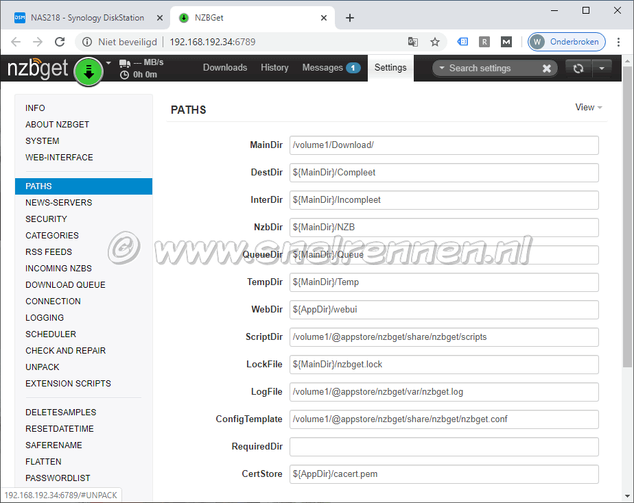 NZBGet configuratie, paths