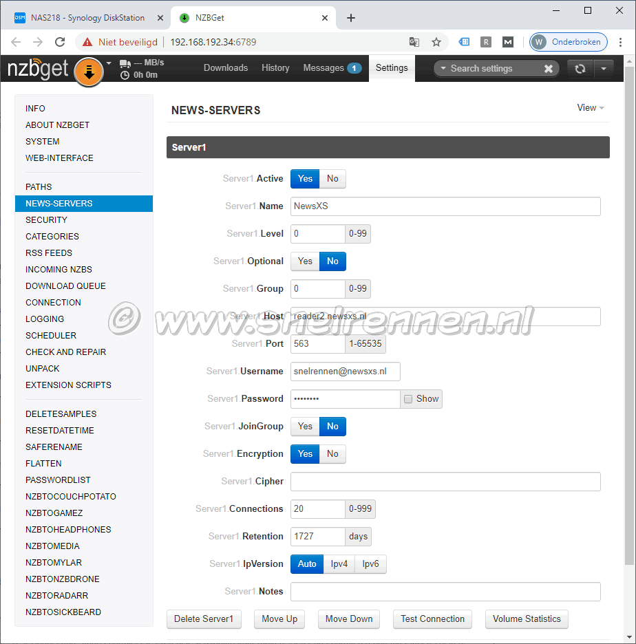 NZBGet configuratie, news-servers