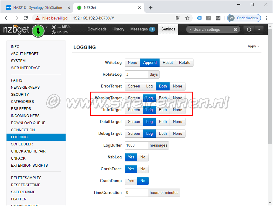 NZBGet configuratie, Logging