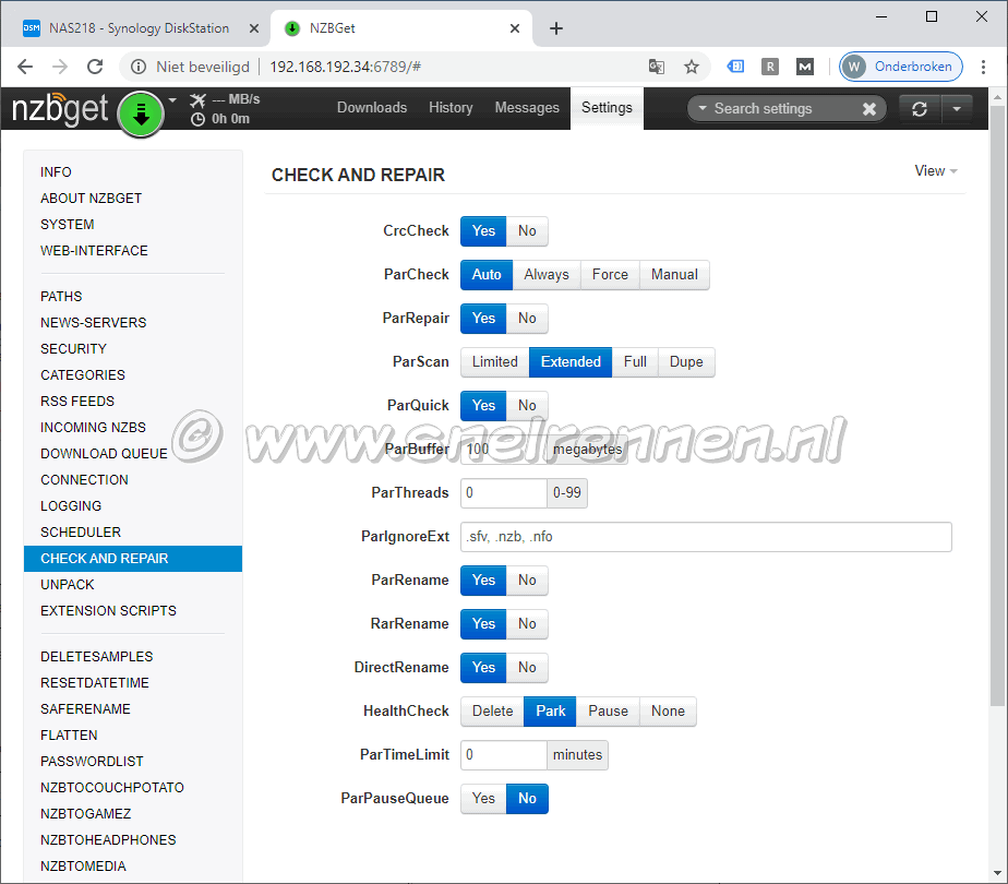 NZBGet configuratie, Par Check/Repairing