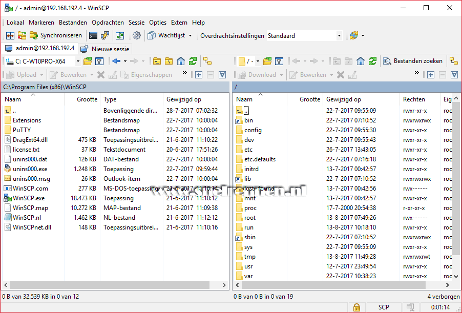 WinSCP, startscherm