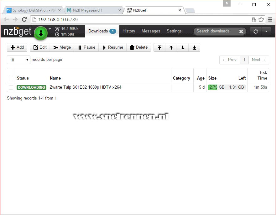 NZBGet aan het downloaden