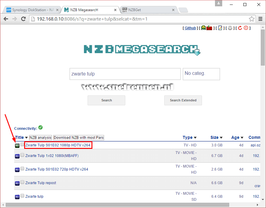 NZBMegaSearch, zoek resultaten