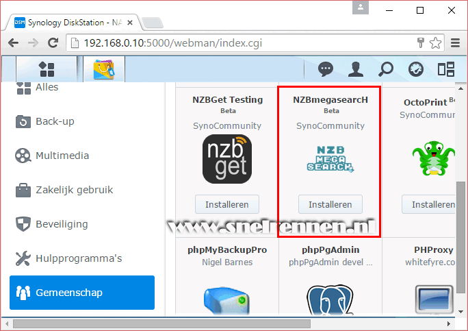 Package center, NZBMegaSearch installeren